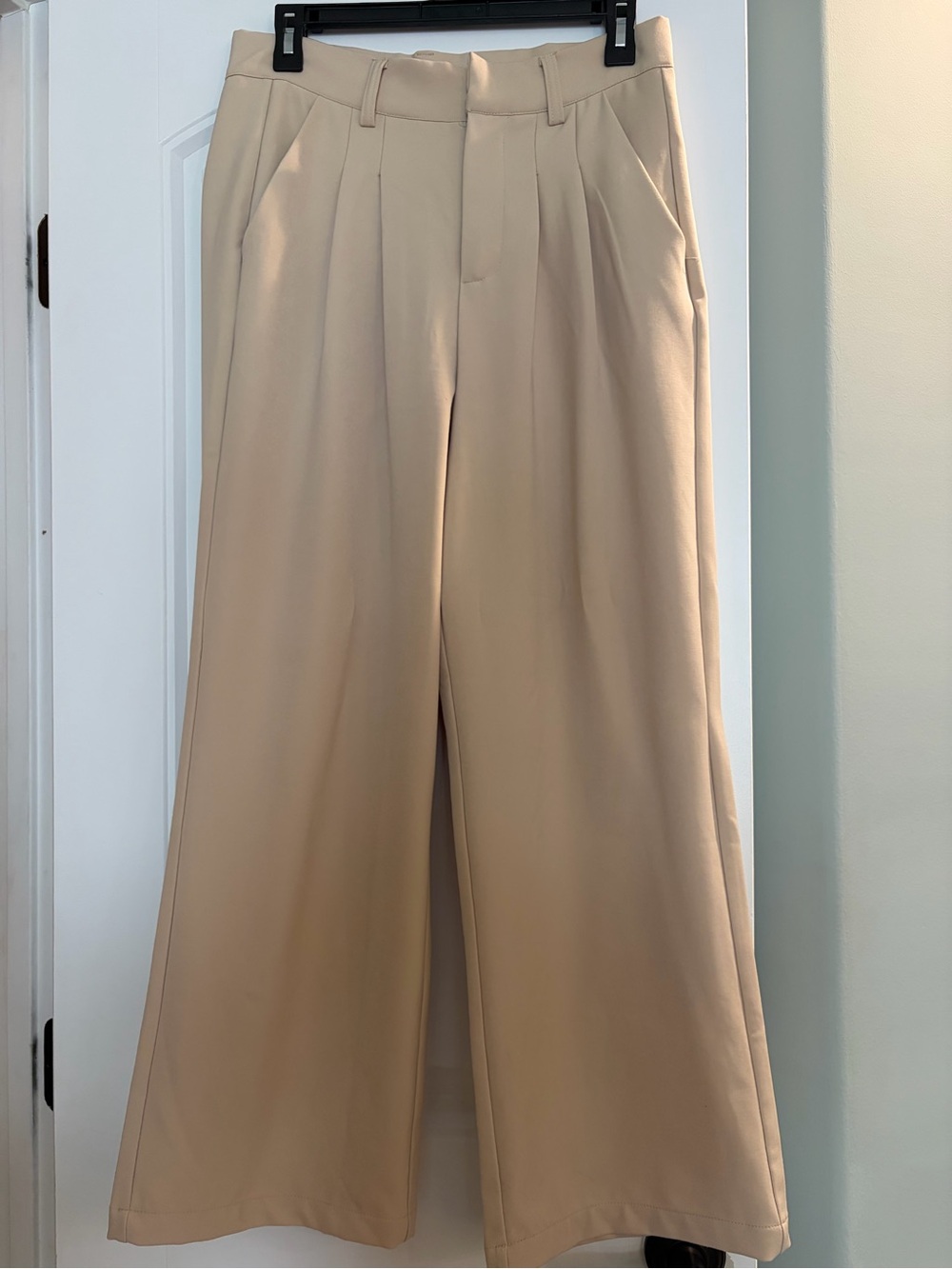 High-Rise Wide-Leg Trousers in Light Beige